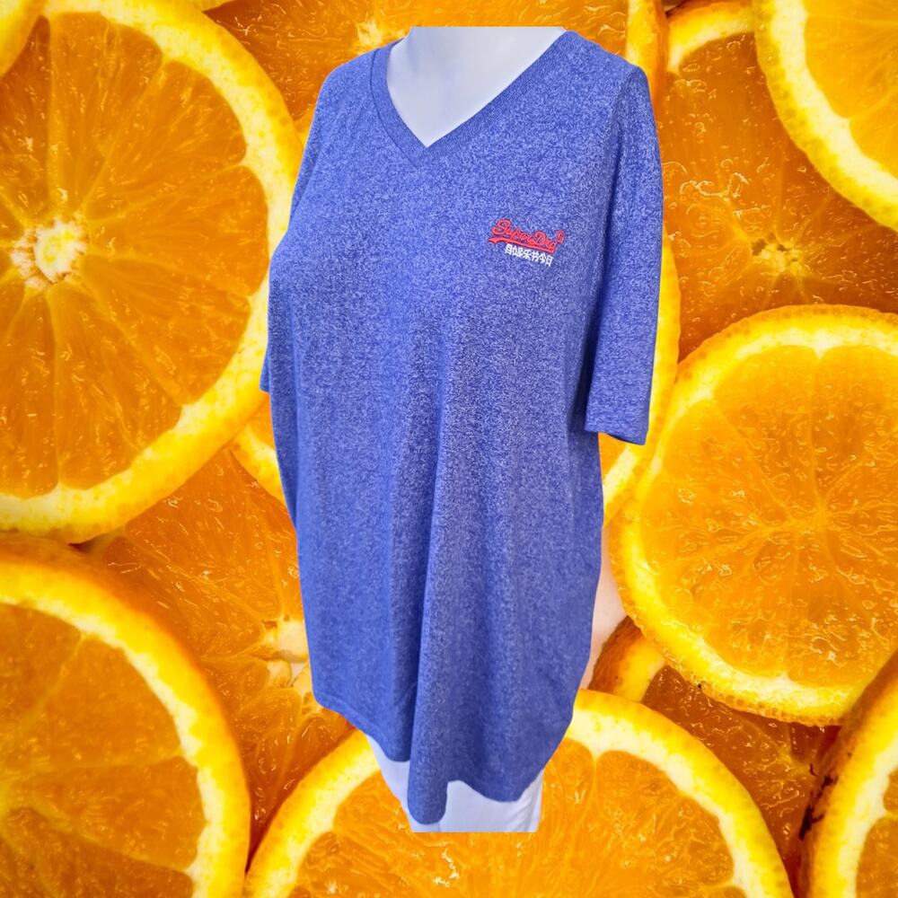 Super Dry Men's Vintage V-neck Short Sleeve Embroidered Logo T-shirt Size XXL